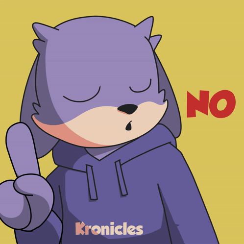 A Cartoon Drawing Of A Purple Rabbit With The Word No In Red GIF