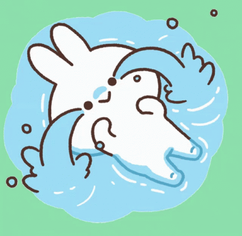A Cartoon Drawing Of A Rabbit Crying In A Pool Of Water GIF