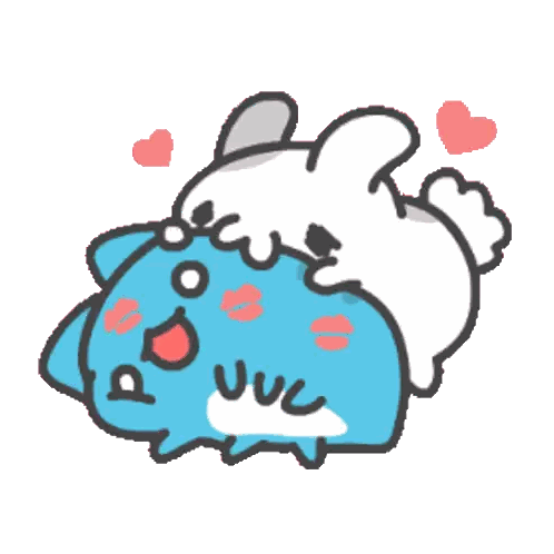 a cartoon drawing of a rabbit kissing another rabbit on the cheek