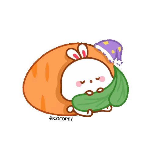 a cartoon drawing of a rabbit sleeping in a carrot