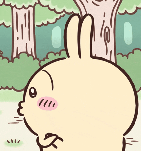 a cartoon drawing of a rabbit with a tree behind it