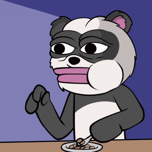 A Cartoon Drawing Of A Raccoon Eating Cereal With A Spoon GIF