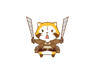 a cartoon drawing of a raccoon holding a sword