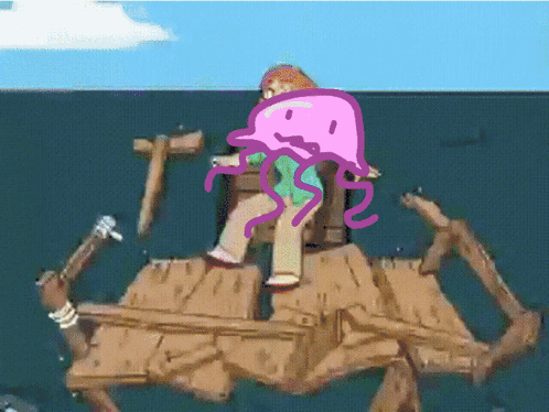 A Cartoon Drawing Of A Raft In The Ocean GIF