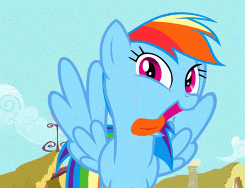 a cartoon drawing of a rainbow dash with a duck mouth