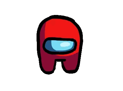 a cartoon drawing of a red among us character with a blue face .