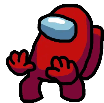 a cartoon drawing of a red among us character with a blue head