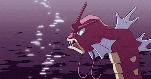 A Cartoon Drawing Of A Red And Purple Dragon Swimming In The Water GIF