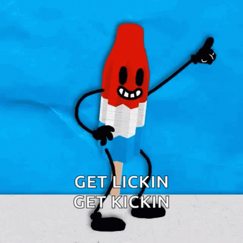 A Cartoon Drawing Of A Red And White Popsicle With Arms And Legs Giving A Thumbs Up GIF
