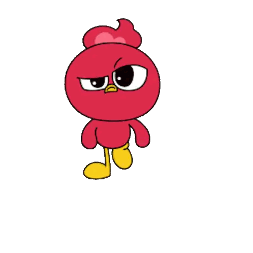 a cartoon drawing of a red bird with yellow legs