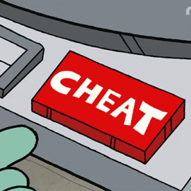 A Cartoon Drawing Of A Red Button That Says Cheat GIF