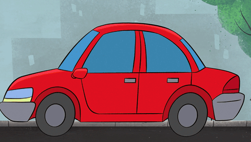 A Cartoon Drawing Of A Red Car On The Side Of The Road GIF
