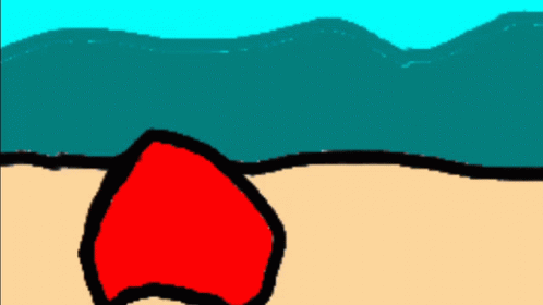 A Cartoon Drawing Of A Red Circle On A Beach GIF