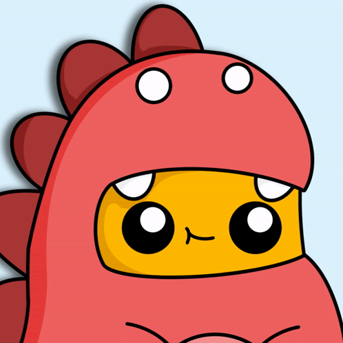 A Cartoon Drawing Of A Red Dinosaur With A Yellow Face And White Eyes GIF