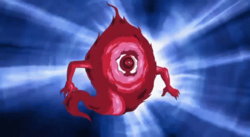 A Cartoon Drawing Of A Red Monster With A Large Eye On A Blue Background GIF