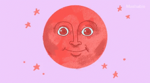 a cartoon drawing of a red moon with the words moon time written on it