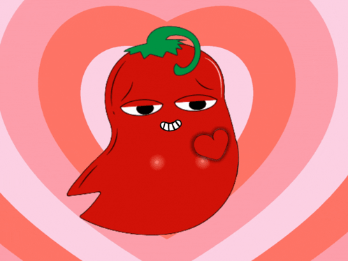 A Cartoon Drawing Of A Red Pepper With A Green Stem GIF
