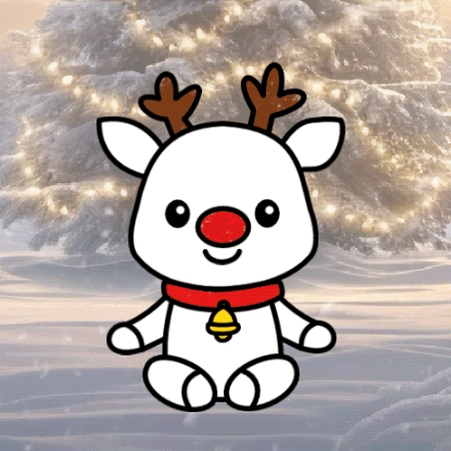A Cartoon Drawing Of A Reindeer With A Bell Around His Neck GIF