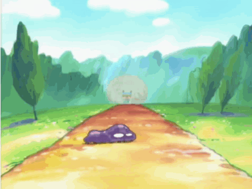 A Cartoon Drawing Of A Road With Trees On The Side GIF