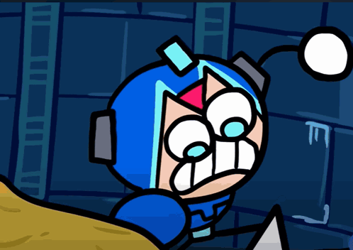 A Cartoon Drawing Of A Robot With A Blue Helmet On GIF