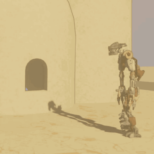 A Cartoon Drawing Of A Robot With A Shadow On The Floor GIF