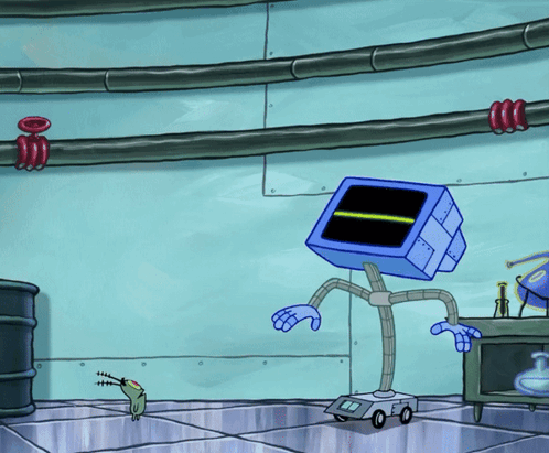 A Cartoon Drawing Of A Robot With A Yellow Line On The Screen GIF
