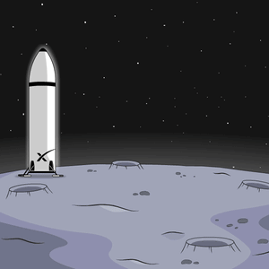 A Cartoon Drawing Of A Rocket On The Moon With A X On It GIF