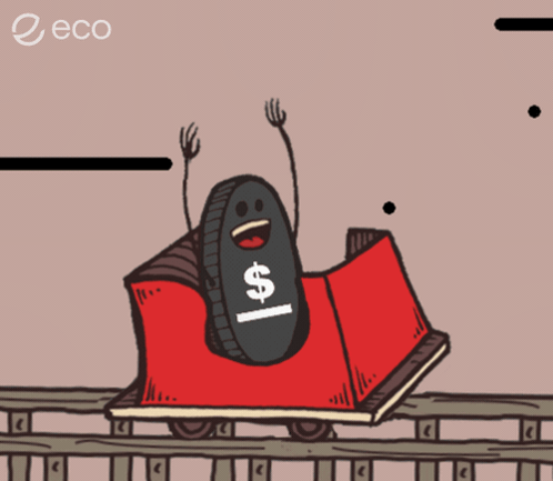 a cartoon drawing of a roller coaster with a dollar sign on the side