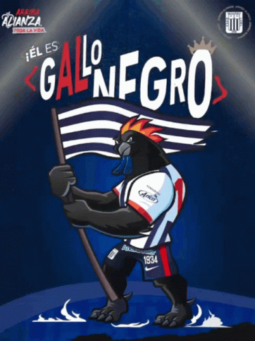 A Cartoon Drawing Of A Rooster Holding A Flag That Says Lo Gannegro GIF