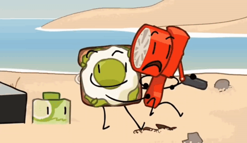 A Cartoon Drawing Of A Sandwich And A Flashlight On The Beach . GIF