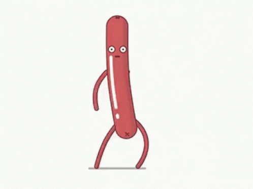 A Cartoon Drawing Of A Sausage With Arms And Legs GIF
