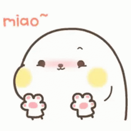 A Cartoon Drawing Of A Seal With Paws And The Words Miao Written Above It . GIF