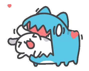 a cartoon drawing of a shark eating a rabbit with a heart in the background