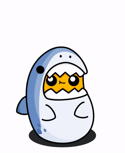 A Cartoon Drawing Of A Shark With A Yellow Egg In Its Mouth GIF