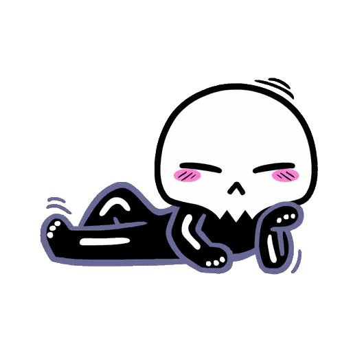 a cartoon drawing of a skeleton laying down with a pink heart above it