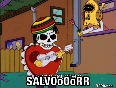A Cartoon Drawing Of A Skeleton Playing A Guitar With The Words Salvoooorr Below It GIF