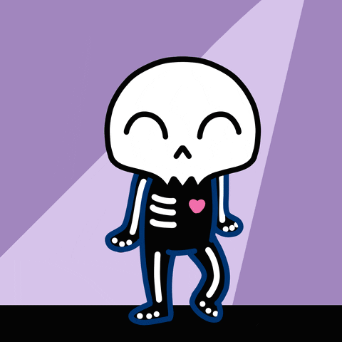 A Cartoon Drawing Of A Skeleton With A Pink Heart In His Chest GIF