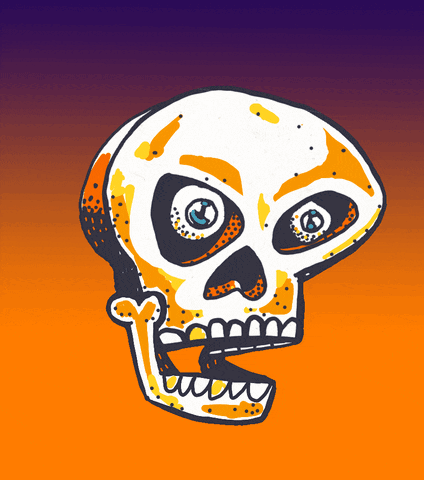 A Cartoon Drawing Of A Skull With A Big Mouth GIF
