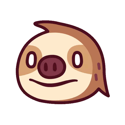 a cartoon drawing of a sloth with a smiling face and a pig nose