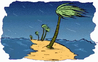 A Cartoon Drawing Of A Small Island In The Middle Of The Ocean With Palm Trees Blowing In The Wind GIF