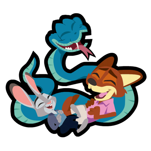 A Cartoon Drawing Of A Snake Licking A Rabbit And Fox GIF