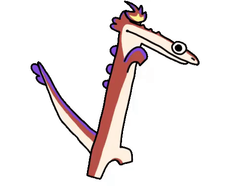 A Cartoon Drawing Of A Snake With A Long Neck And A Purple Tail . GIF