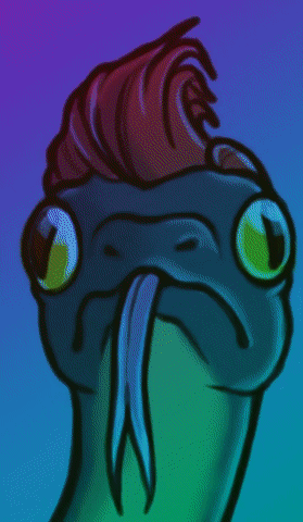 A Cartoon Drawing Of A Snake With Green Eyes GIF