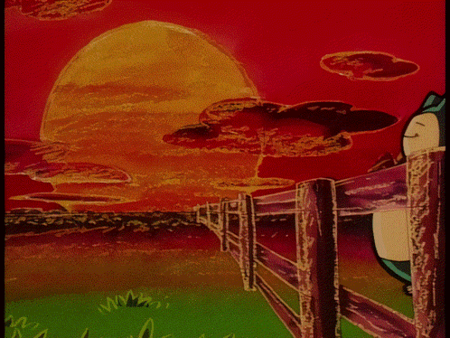 A Cartoon Drawing Of A Snorlax Sleeping In A Field With A Fence In The Background GIF