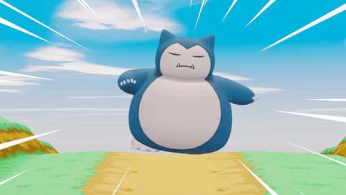 A Cartoon Drawing Of A Snorlax With Its Eyes Closed On A Grassy Hill GIF