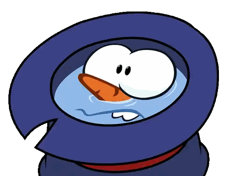 a cartoon drawing of a snowman with a blue hat