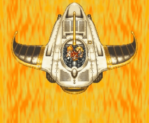 A Cartoon Drawing Of A Spaceship With Two People Inside Of It GIF