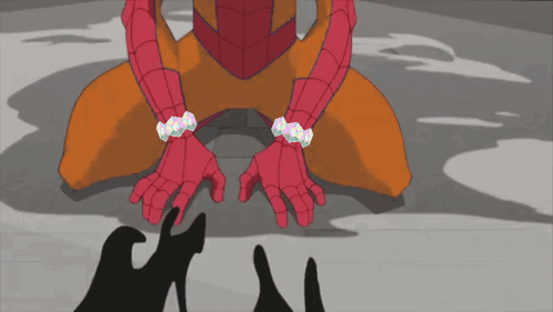 A Cartoon Drawing Of A Spider-Man Holding A Cat GIF