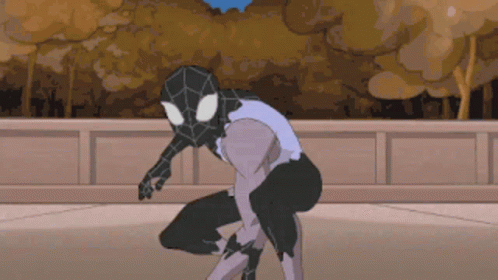 A Cartoon Drawing Of A Spider Man In A Black Suit GIF