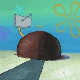 A Cartoon Drawing Of A Spongebob Squarepants Scene With A Large Rock In The Sand GIF
